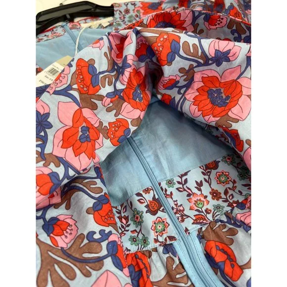 New Boden Size 6R V-Neck Contrast Detail Dress Dusty Blue, Terrace Bud Summer - Picture 9 of 15